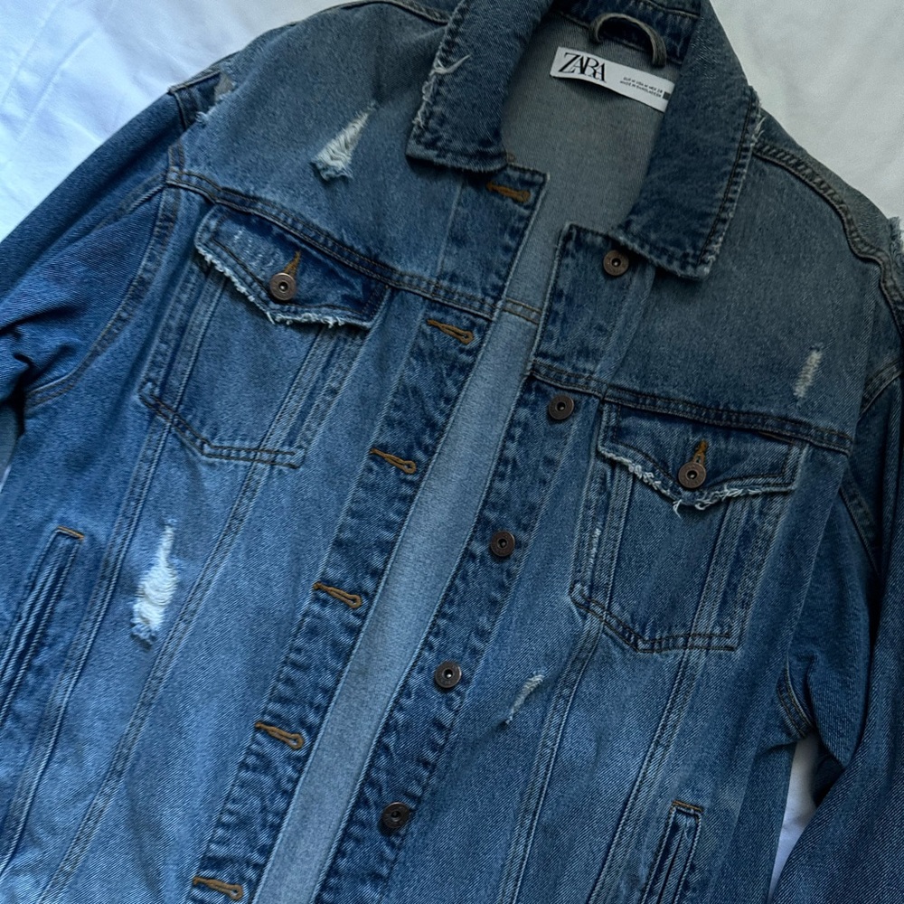 Zara Oversized Distressed Denim Jacket